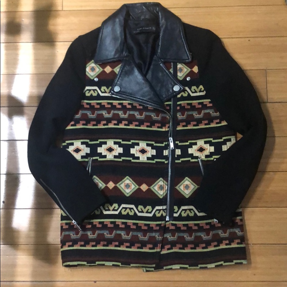 Zara Woven Patterned Biker Jacket - image 1